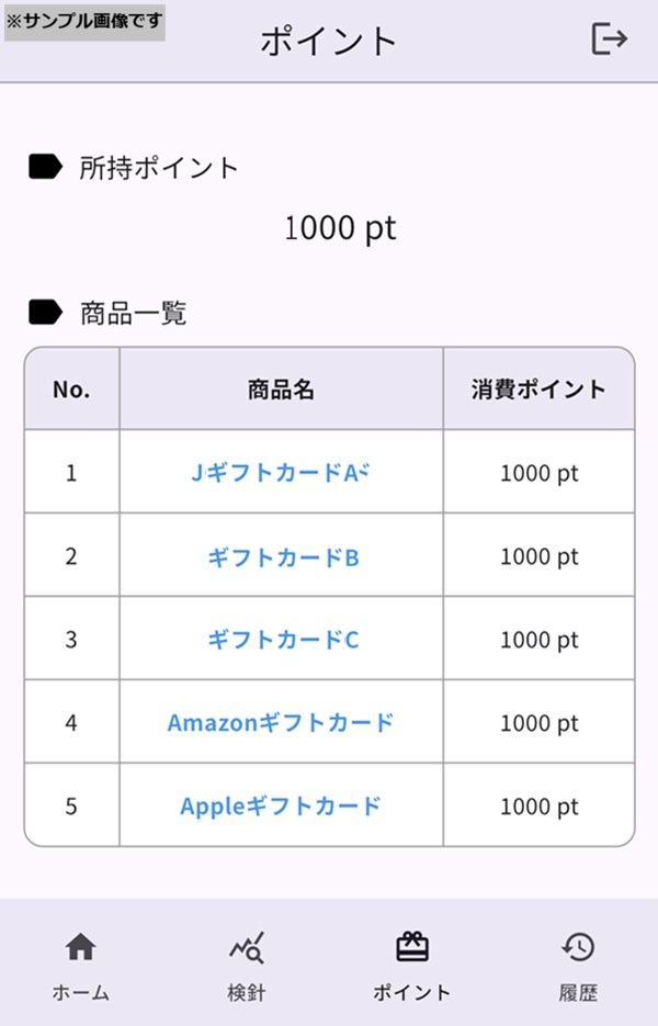 ポイント一覧画面
