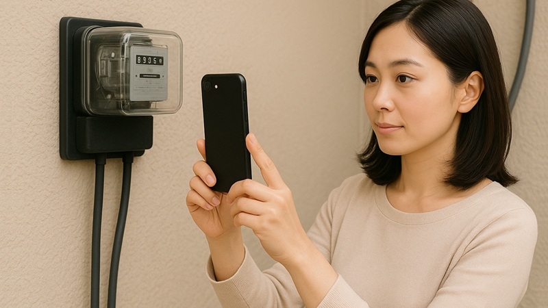 ユーザーがアプリでメーターを撮影する様子